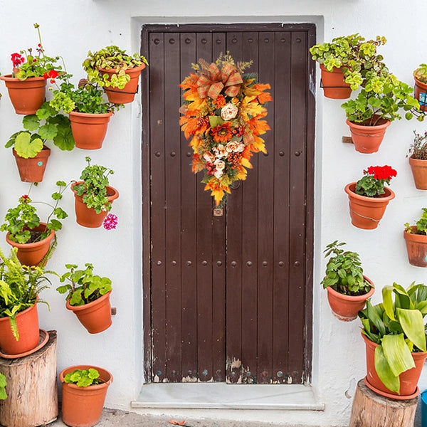 Fall Wreath Artificial Garland With Peony Berries Maple Sunflower Leaves