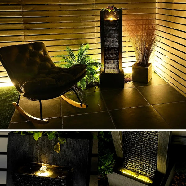 Modern Curves Indoor Waterfall Floor Standing 49.2 Inches Tall with LED Lights, Pump, Natural Stones