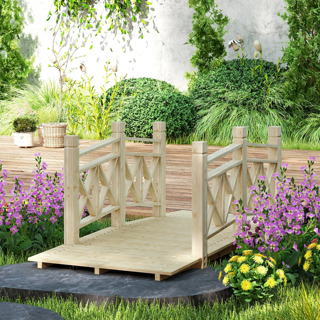 5 ft. Wood Garden Bridge with Safety Handrails Backyard Bridge, Nature Wood