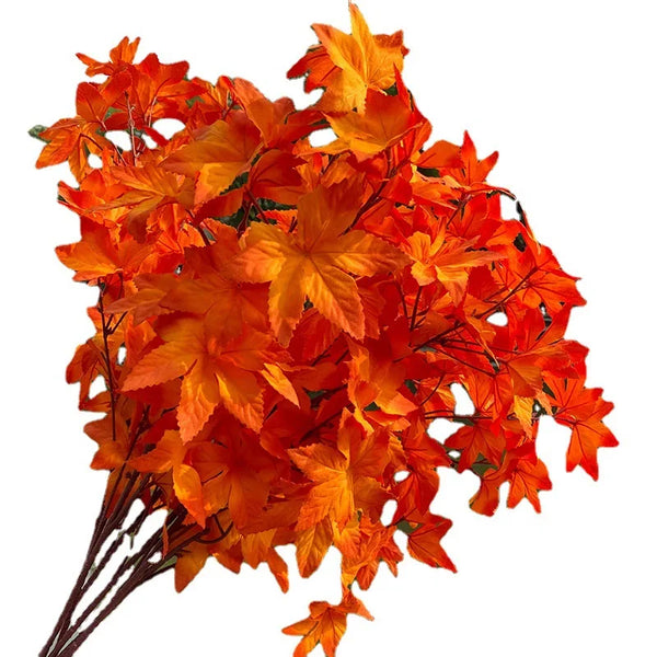 1PCS Red Orange Simulation Maple Leaf Stems