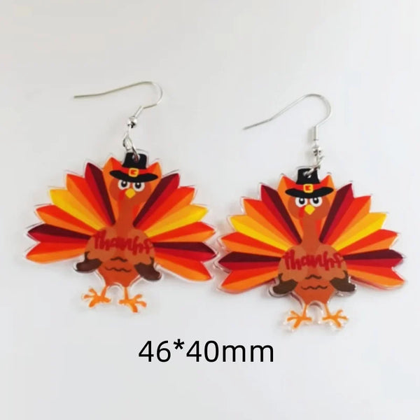 1 pair of acrylic Thanksgiving cartoon turkey earrings