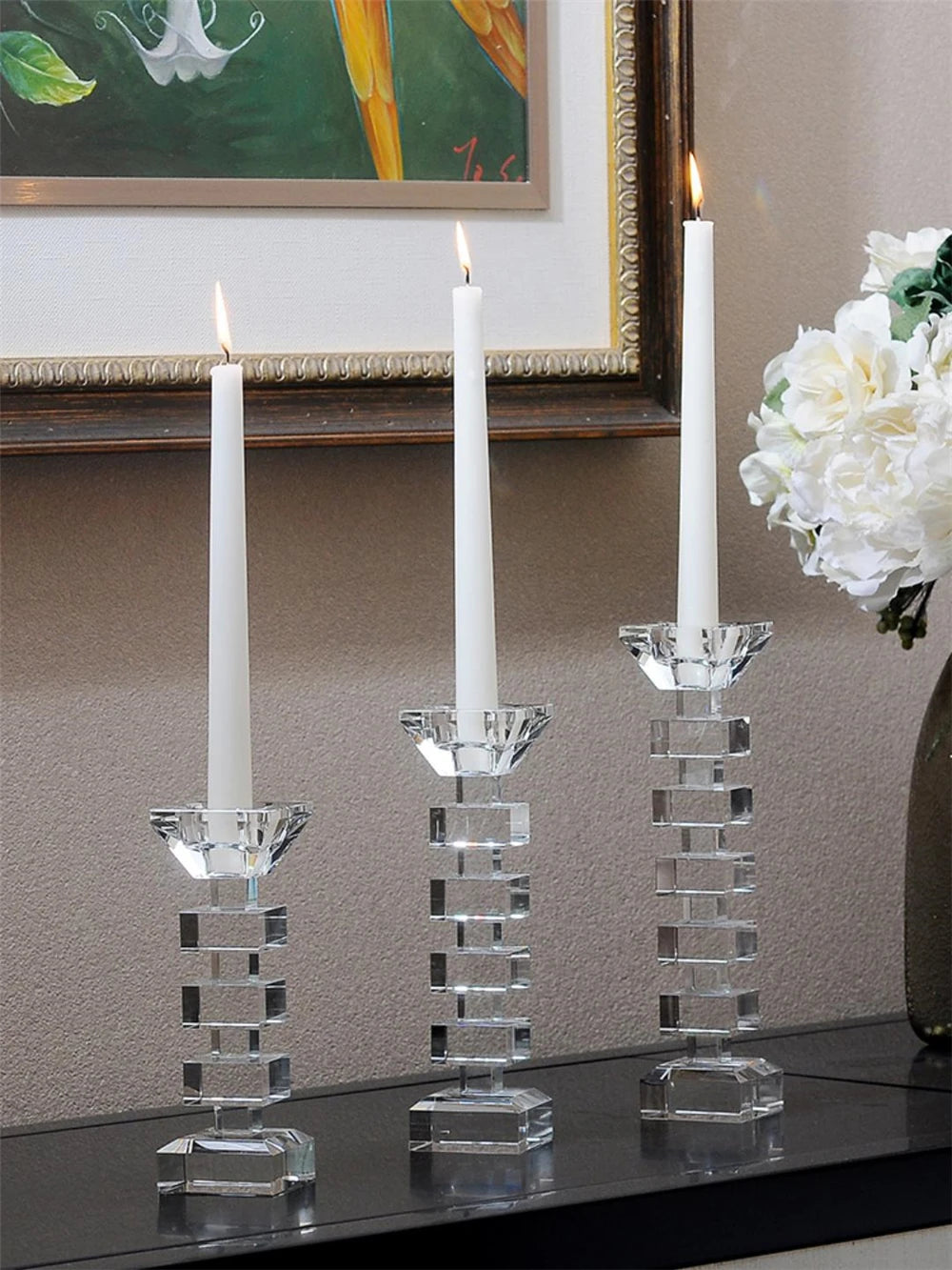 Crystal Glass Tealight Candlesticks