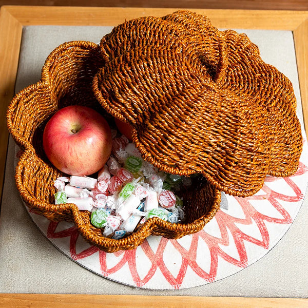 Rattan grass woven Pumpkin candy dish-fruit basket