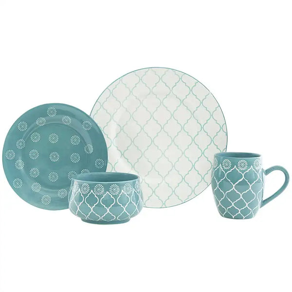 16 Piece Stoneware Dinnerware Set, Turquoise Baum - jenshomeandgardendecor