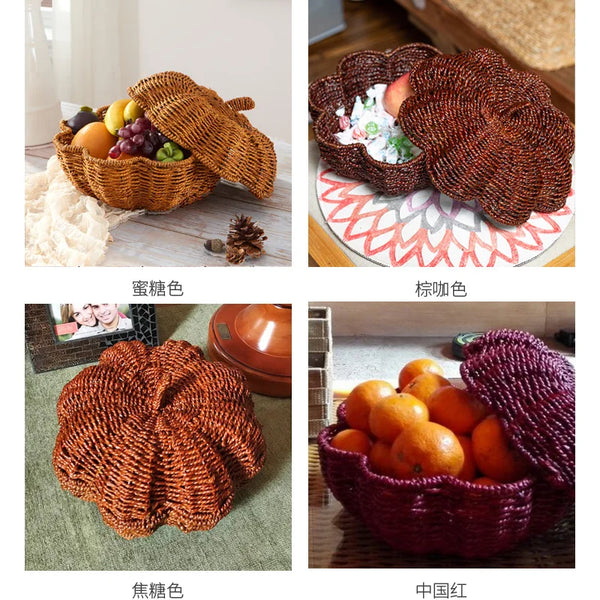 Rattan grass woven Pumpkin candy dish-fruit basket