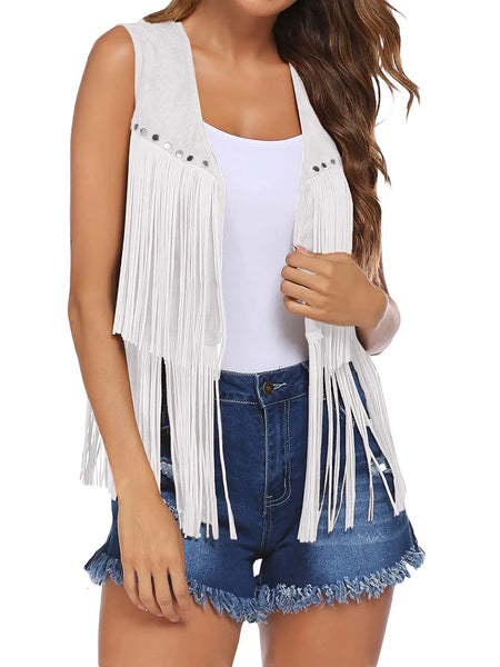 Wome s Faux Suede Sleeveless Fringe Jacket - jenshomeandgardendecor