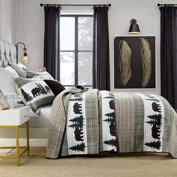 Lodge Cabin Bedspread Set 3 Pieces - jenshomeandgardendecor