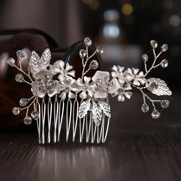 Wedding Hair Comb Side Hairpin Golden Floral Crystal