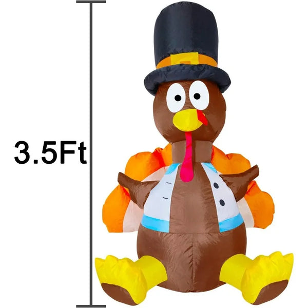 3.5 Ft Cute Thanksgiving Fall Decor Light Up Inflatable Turkey - jenshomeandgardendecor