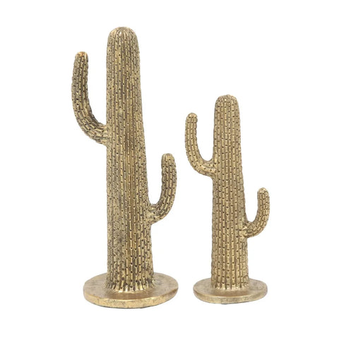 16", 12"H Gold Polystone Cactus Sculpture (2 Count) - jenshomeandgardendecor