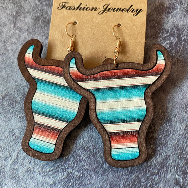 Western Jewelry Wooden Cowhead Earrings