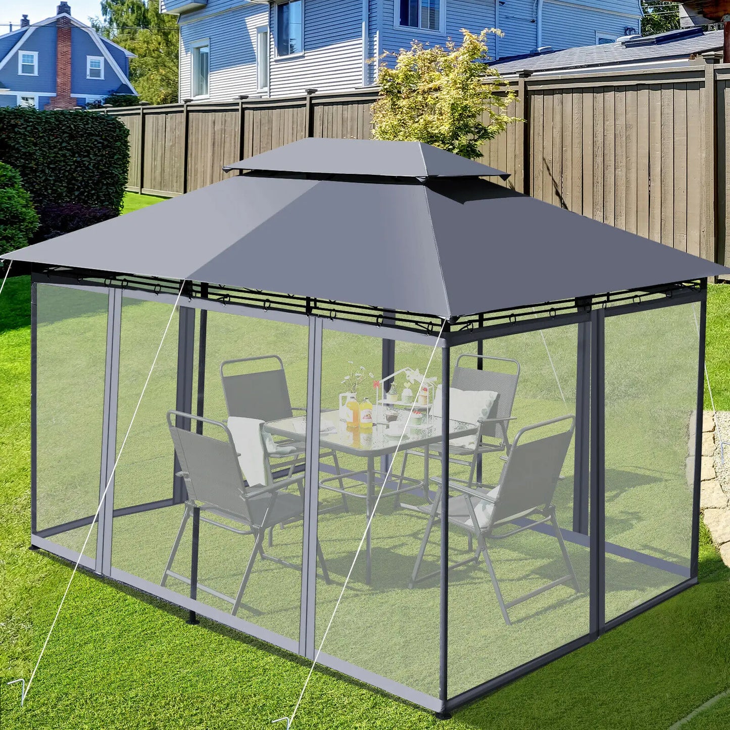 2-Tier Steel Gazebo Canopy Tent Shelter - jenshomeandgardendecor