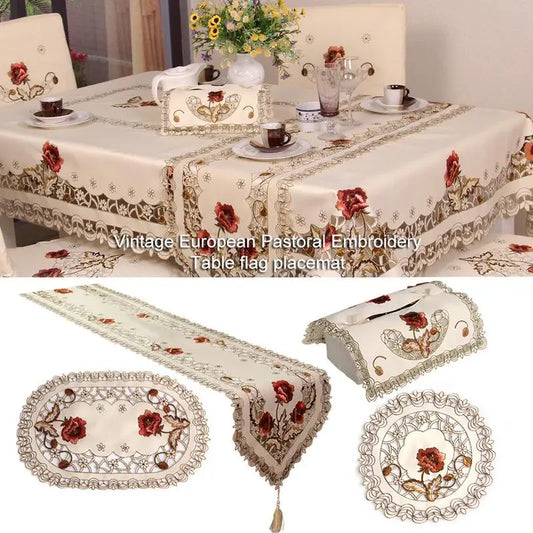 Retro European Pastoral Embroidered Floral Tablecloth Table Runner - jenshomeandgardendecor