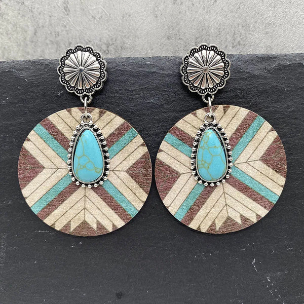 Western Retro Aztecs Pattern Wood Earrings - jenshomeandgardendecor