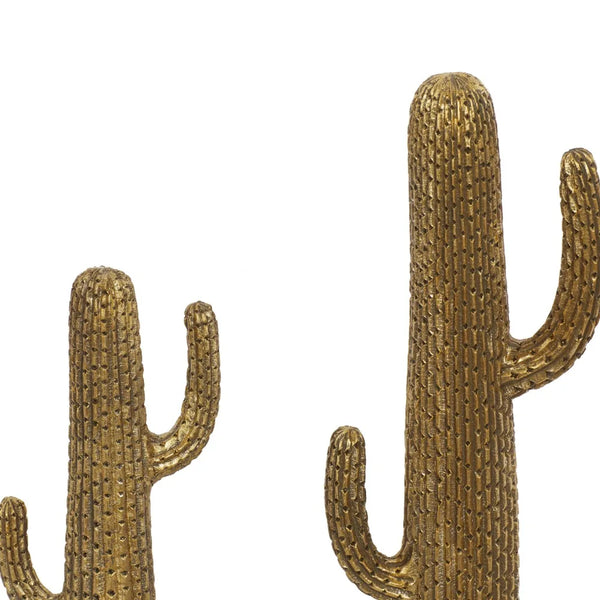 16", 12"H Gold Polystone Cactus Sculpture (2 Count) - jenshomeandgardendecor