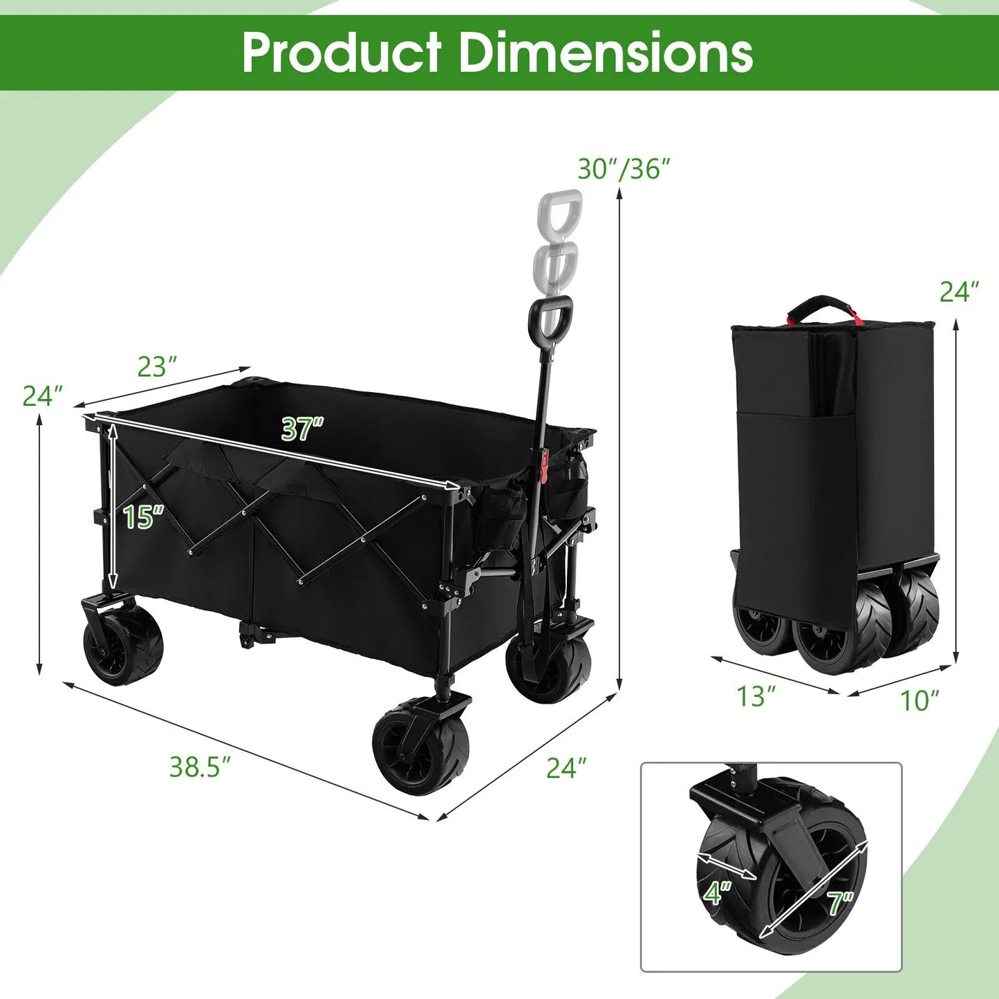 Folding Collapsible Wagon Utility Garden Cart w/ Wide Wheels Adjustable Handle - jenshomeandgardendecor