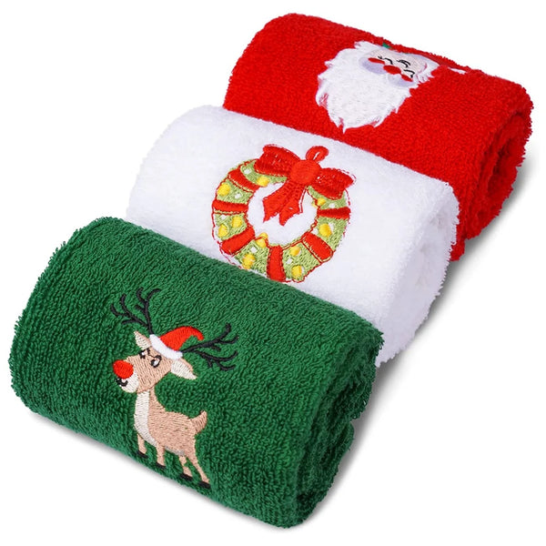 Soft Cotton Towels 3pcs Set Merry Christmas Santa Claus Hand Towels 32x45cm