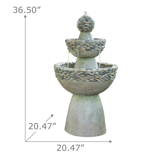 Outdoor Stone-Look 3-Tier Pedestal Floor Fountain, Gray - jenshomeandgardendecor