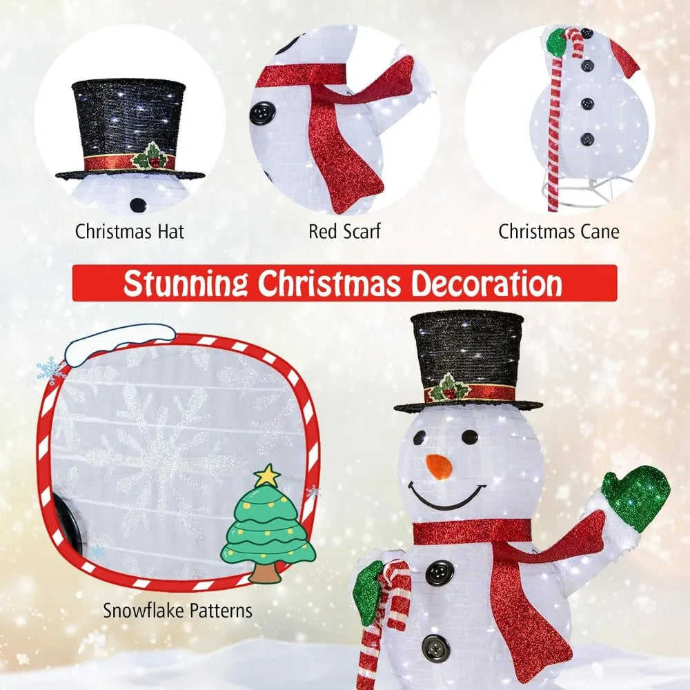 5 FT Pop-up Lighted Christmas Snowman, Large White Pre-lit Christmas Decoration with 180 LED Lights, Hat, Scarf, Indoor Outdoor