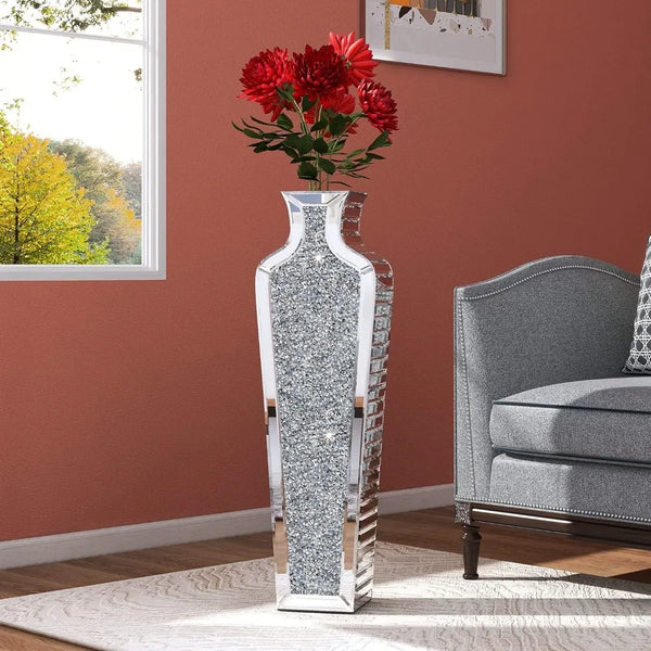 Tall Crushed Diamond Floor Vase 26.8 Inches - jenshomeandgardendecor