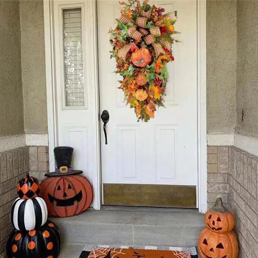 Fall Wreaths for Front Door Autumn Maples Leaf Pumpkin Berry Wreath - jenshomeandgardendecor