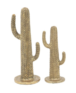 16", 12"H Gold Polystone Cactus Sculpture (2 Count) - jenshomeandgardendecor