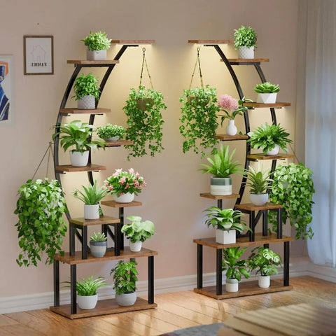 Plant Stand Indoor with Grow Lights, 9 Tiered Metal Plant Shelf, 64" Tall Plant Stand for Indoor Plants