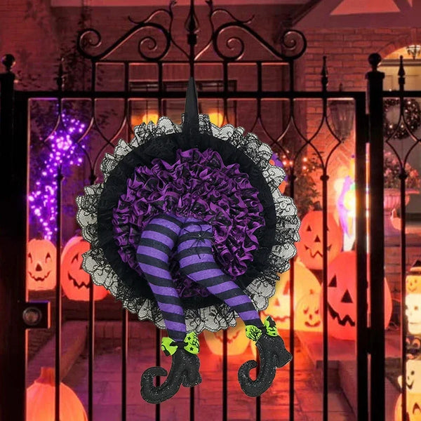 Halloween Witch Hat Leg Door Wreath