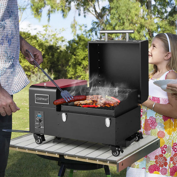 Electric Wood Pellet Grill & Smoker w/Temperature Probe & Lockable Wheels - jenshomeandgardendecor