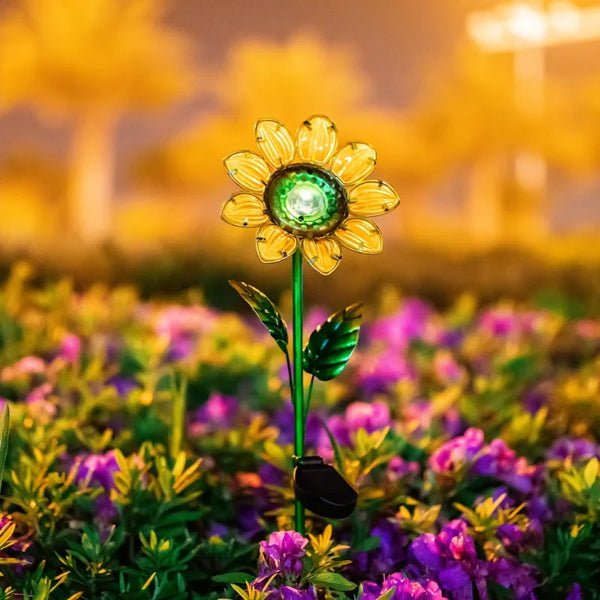 30.3" Sunflower Solar Powered Glass Garden Stakes (4 Pieces) - jenshomeandgardendecor