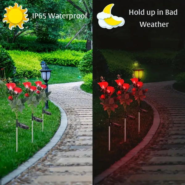 3 Heads Solar LED Romantic Garden Rose Light Decoration