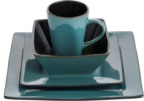 Gibson Elite Kiesling 16 Piece Dinnerware Set, Turquoise - jenshomeandgardendecor