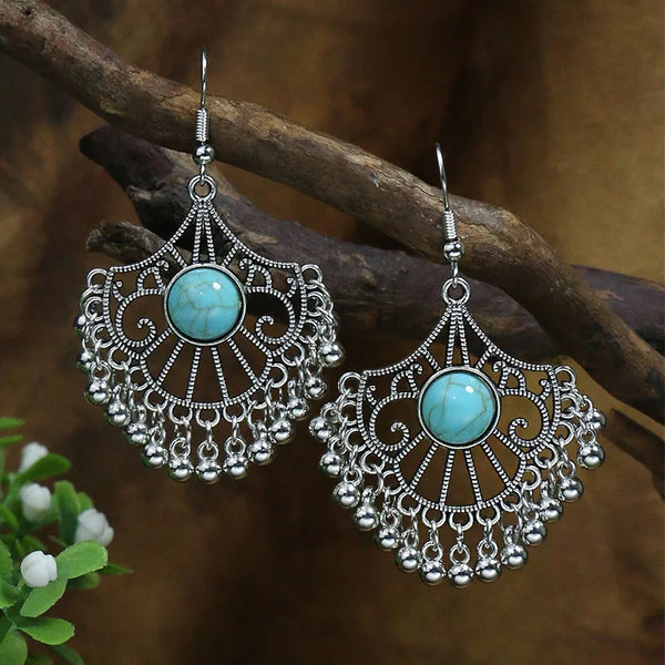 Bohemian Vintage Tibetan Silver Geometric Drop Earrings - jenshomeandgardendecor