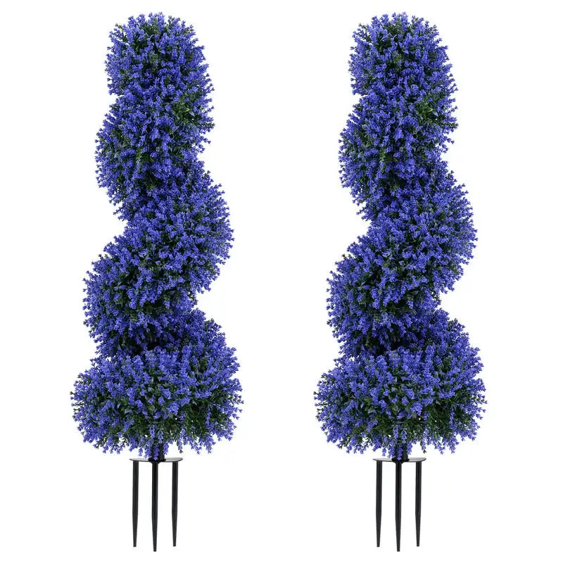 Set of 2 Artificial Spiral Topiary Trees with Sun Protection and Ground Spikes-Purple