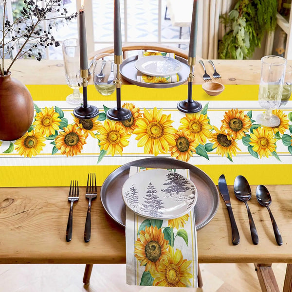 Yellow Sunflower Linen Table Runner