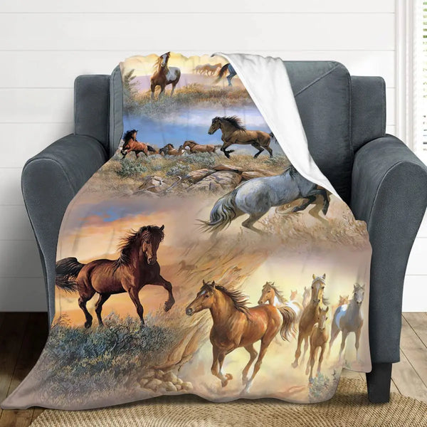 Western Galloping Horse Throw Blanket - jenshomeandgardendecor