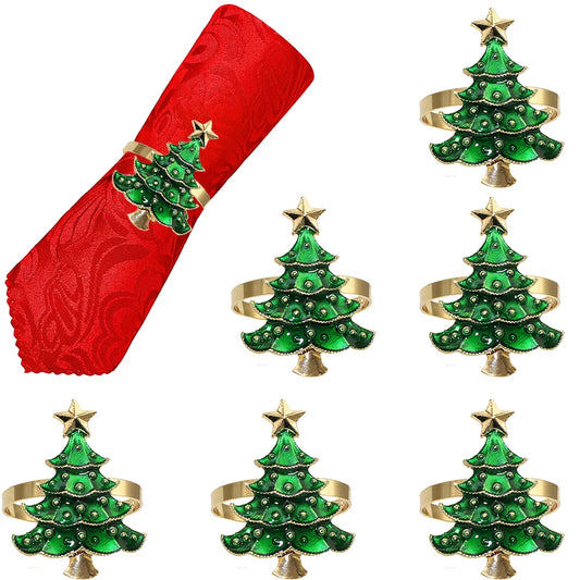 6Pcs Rustic Christmas Tree Napkin Rings