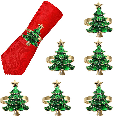 6Pcs Rustic Christmas Tree Napkin Rings