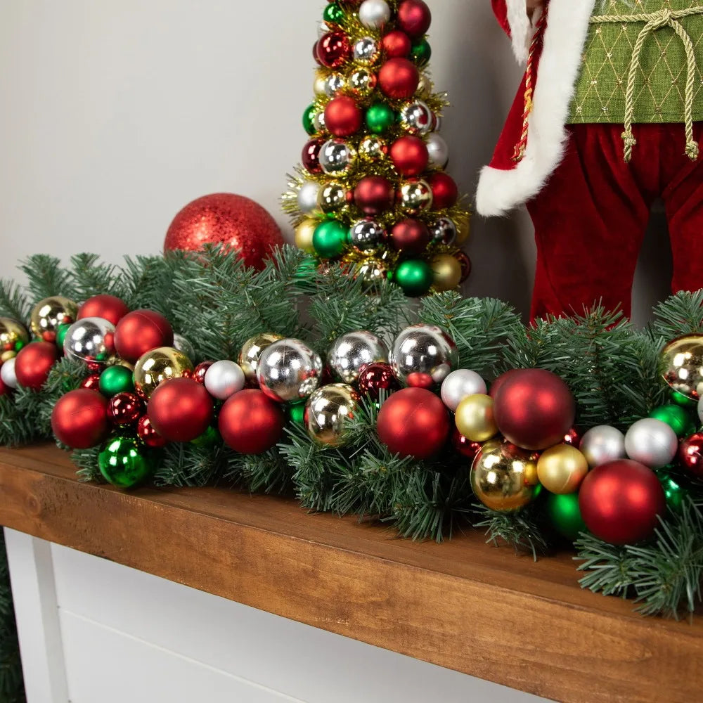 6'  2-Finish Shatterproof Ball Christmas Garland - jenshomeandgardendecor