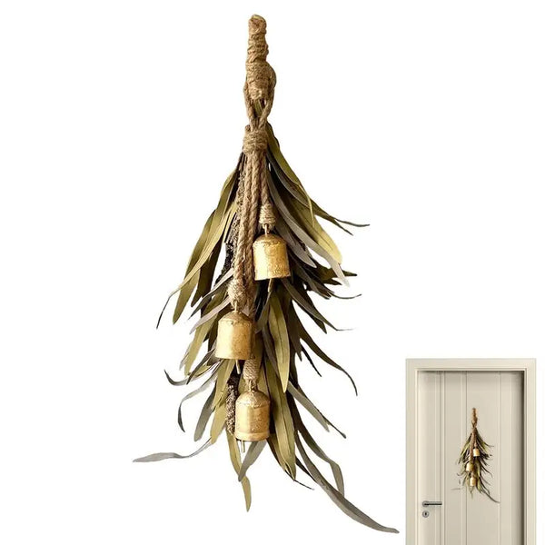 45cm Winter Christmas Wreath With Bells Artificial Green Leaves