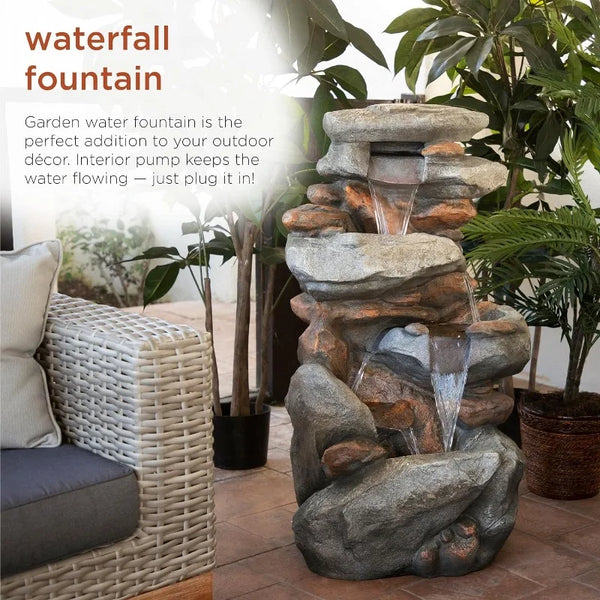 Freestanding Alpine Fountain 23"L x 18"W x 40"H, Lt. Gray - jenshomeandgardendecor