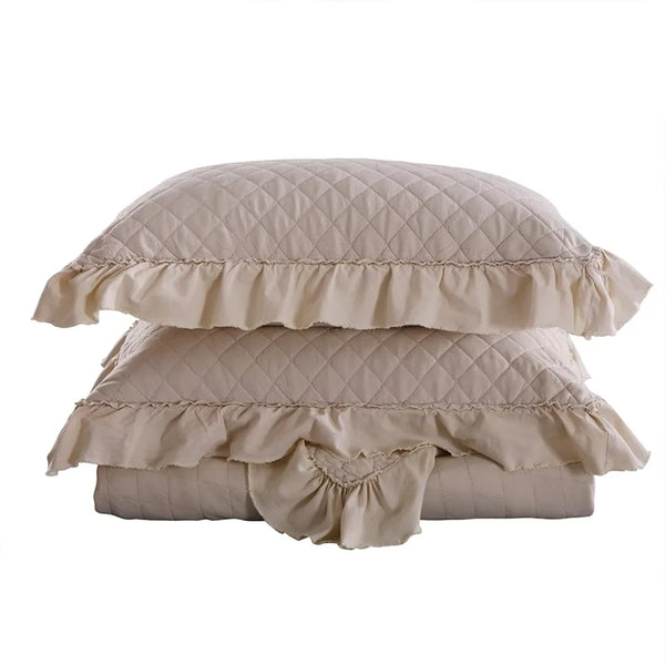 3 Piece Quilt Set Queen,Stone Washed Microfiber Bedspread Coverlet,Beige 88"x92" - jenshomeandgardendecor