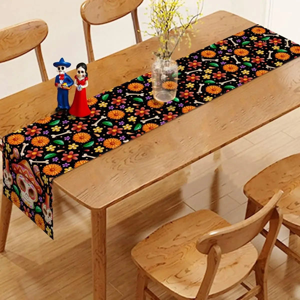 Mexican Day of The Dead Linen Table Runners