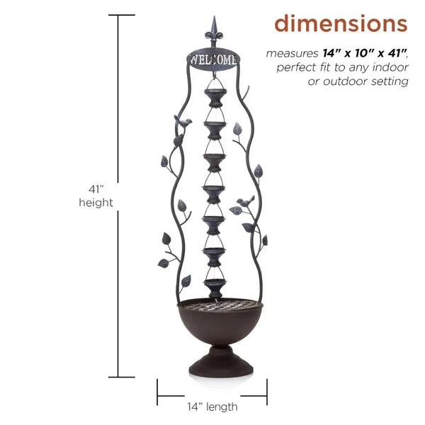 Outdoor Hanging 7-Cup Tiered Floor Fountain - jenshomeandgardendecor