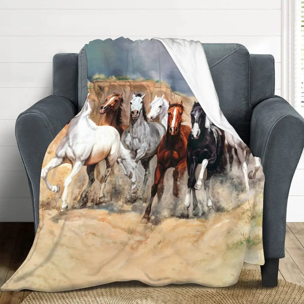 Western Galloping Horse Throw Blanket - jenshomeandgardendecor