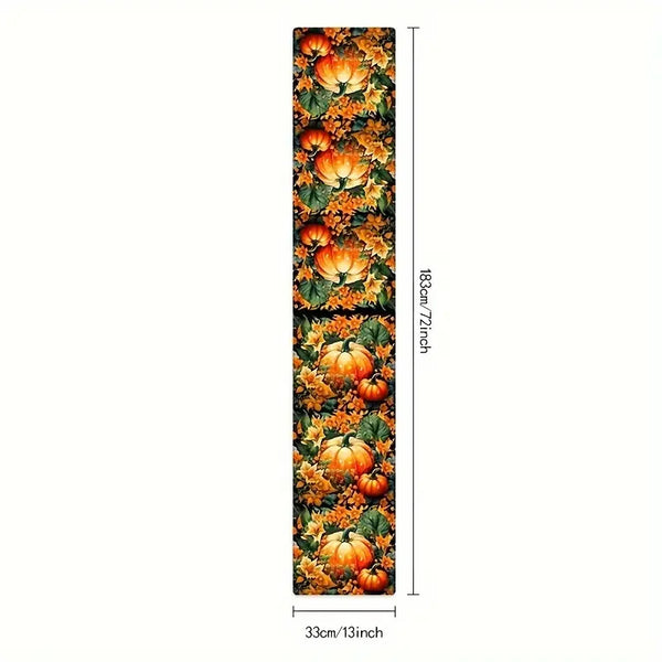 Autumn Pumpkin Floral Table Runner Perfect For Thanksgiving & Halloween Decor