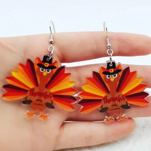 1 pair of acrylic Thanksgiving cartoon turkey earrings