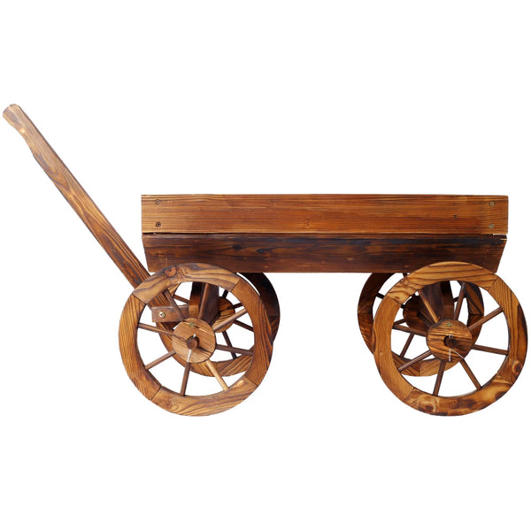 Wood Wagon Flower Planter Pot Stand W/Wheels