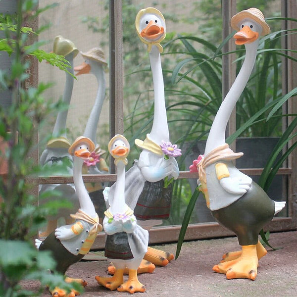 Resin Duck Craft Figurines 4 Family Member Garden Statue - jenshomeandgardendecor