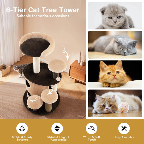 Cat Multi-Level Activity Tree with 2-Tier Cat-Hole Condo Coffee - jenshomeandgardendecor